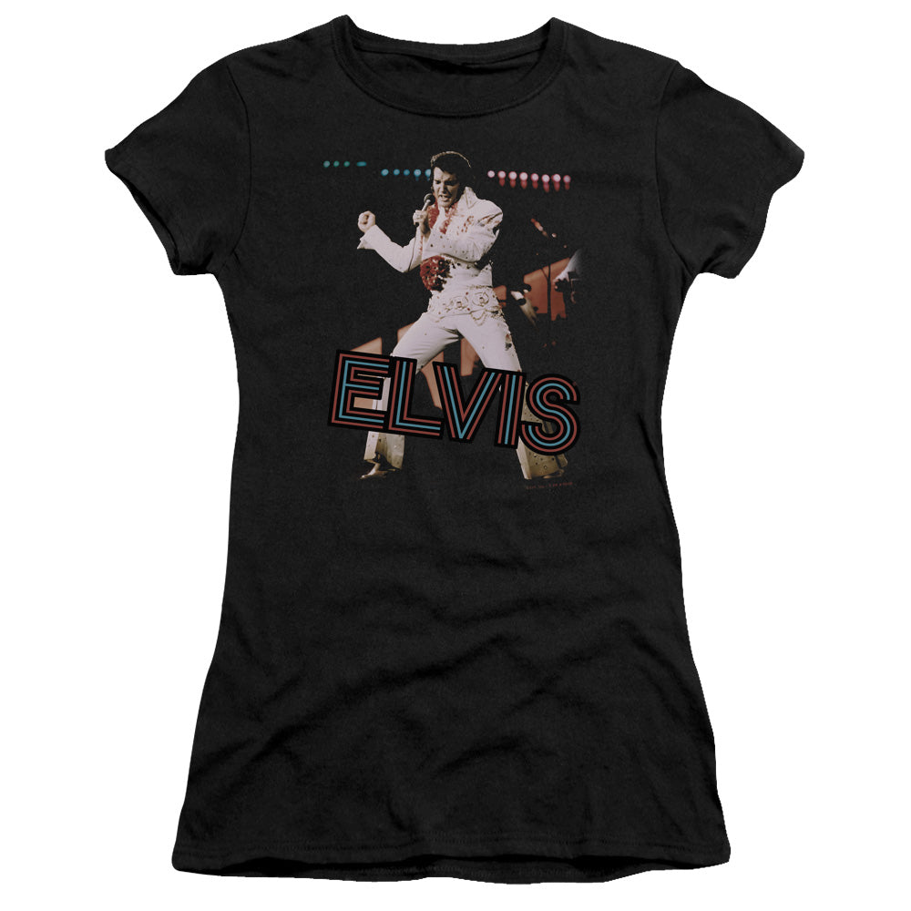 Elvis Presley Hit the Lights Junior Sheer Cap Sleeve Womens T Shirt Black