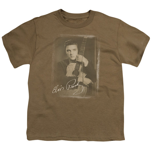 Elvis Presley Guitar Man Kids Youth T Shirt Safari Green