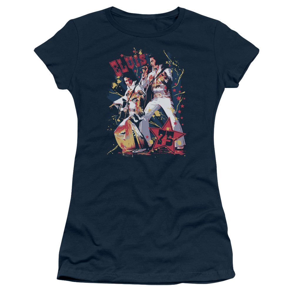 Elvis Presley Eagle Elvis Junior Sheer Cap Sleeve Womens T Shirt Navy