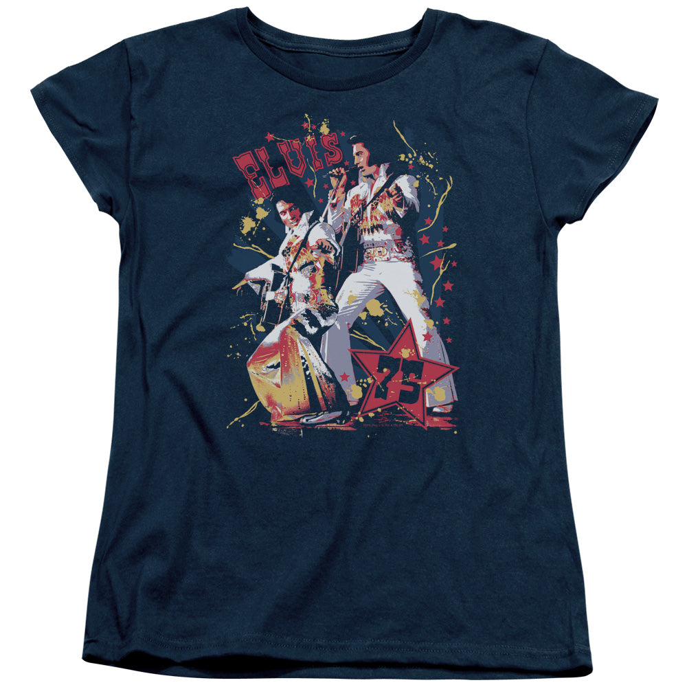 Elvis Presley Eagle Elvis Womens T Shirt Navy