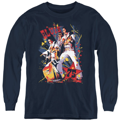 Elvis Presley Eagle Elvis Long Sleeve Kids Youth T Shirt Navy