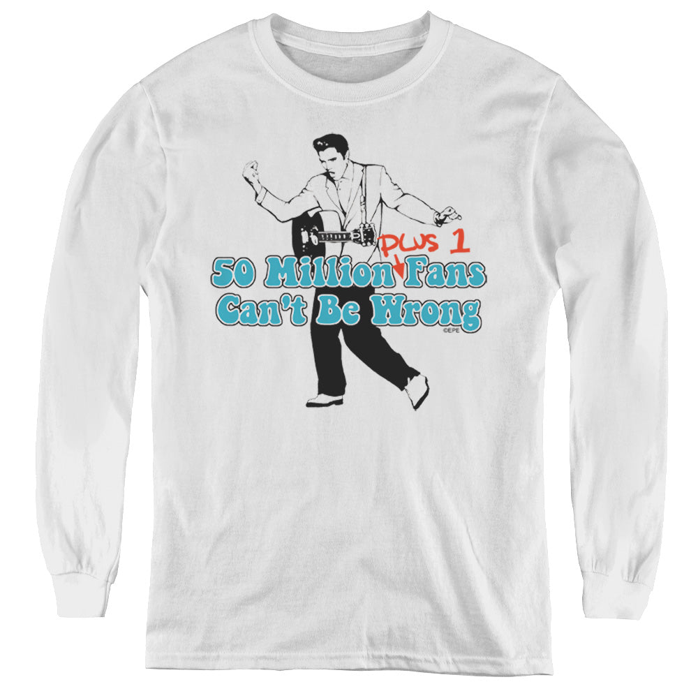 Elvis Presley 50 Million Fans Plus 1 Long Sleeve Kids Youth T Shirt White