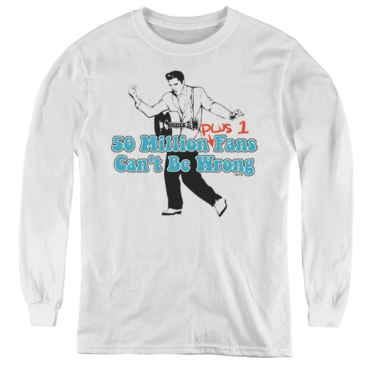 Elvis Presley 50 Million Fans Plus 1 Long Sleeve Kids Youth T Shirt White