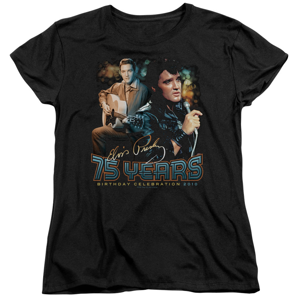 Elvis Presley 75 Years Womens T Shirt Black