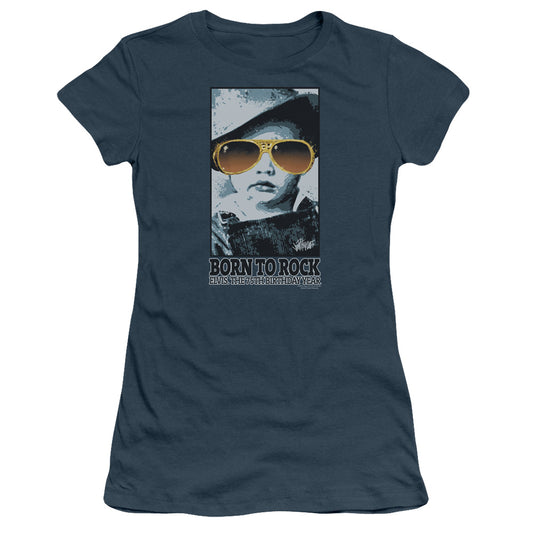 Elvis Presley Born to Rock Junior Sheer Cap Sleeve Womens T Shirt Indigo