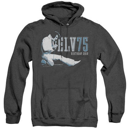 Elvis Presley Elv 75 Logo Mens Heather Hoodie Black Officially Licensed