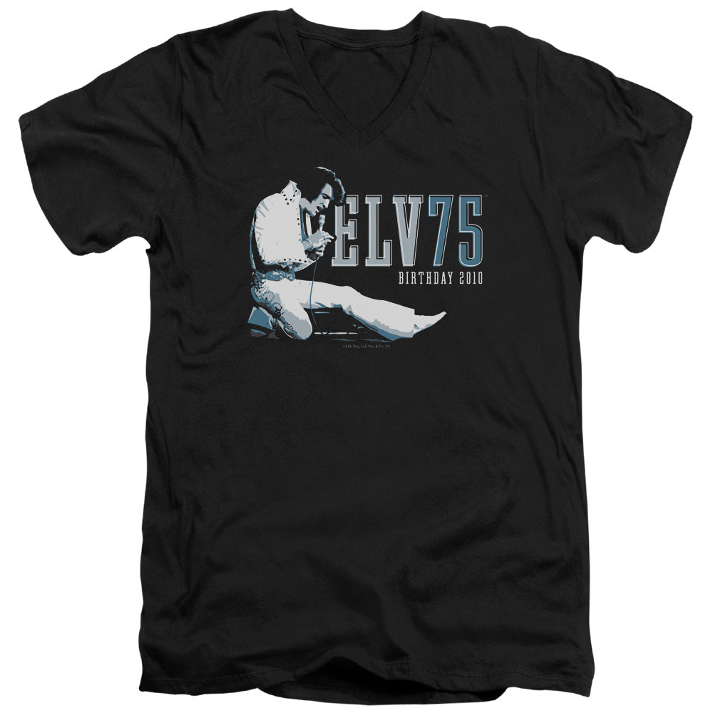 Elvis Presley Elv 75 Logo Mens Slim Fit V-Neck T Shirt Black