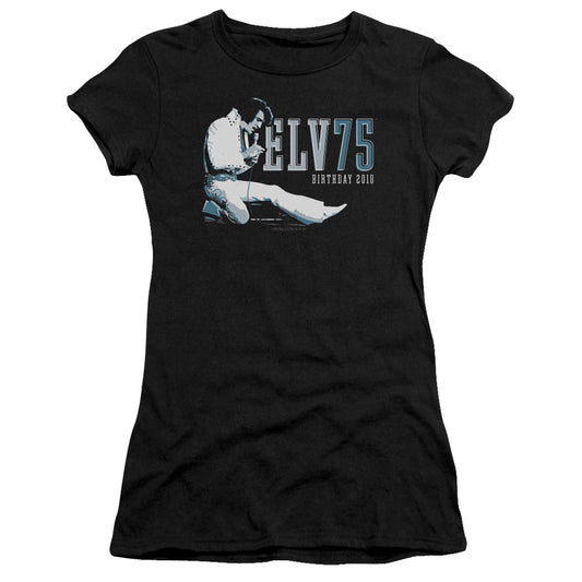 Elvis Presley Elv 75 Logo Junior Sheer Cap Sleeve Womens T Shirt Black