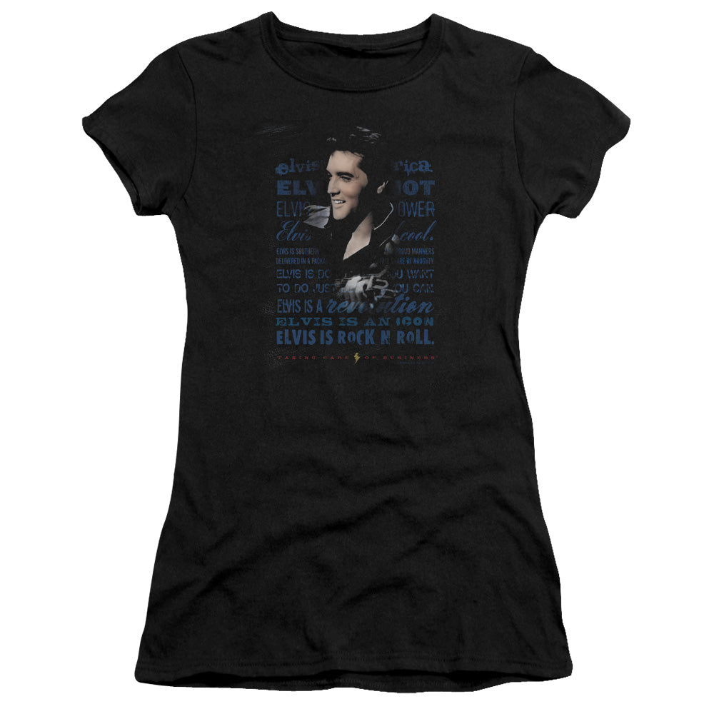 Elvis Presley Icon Junior Sheer Cap Sleeve Womens T Shirt Black