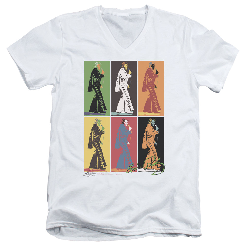 Elvis Presley Retro Boxes Mens Slim Fit V-Neck T Shirt White