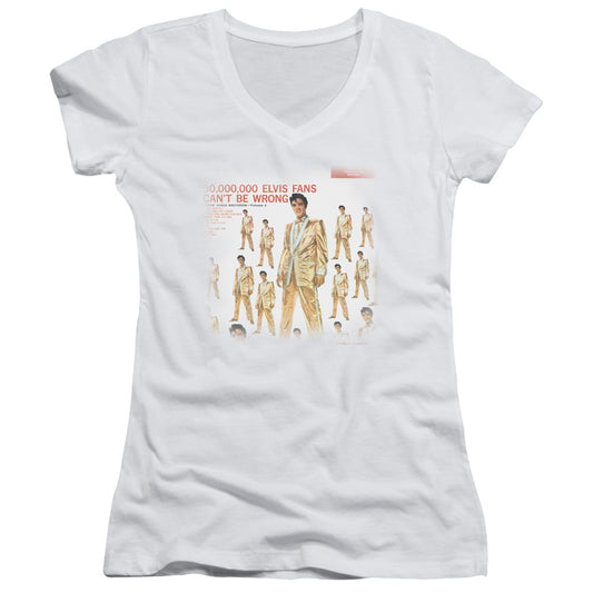 Elvis Presley 50 Million Fans Junior Sheer Cap Sleeve V Neck Womens T Shirt White