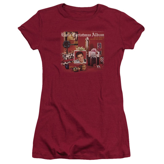 Elvis Presley Christmas Album Junior Sheer Cap Sleeve Womens T Shirt Cardinal