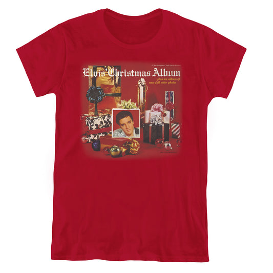 Elvis Presley Christmas Album Womens T Shirt Cardinal