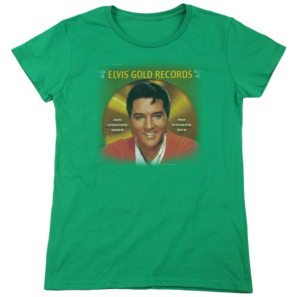 Elvis Presley Gold Records Womens T Shirt Kelly Green