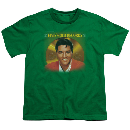 Elvis Presley Gold Records Kids Youth T Shirt Kelly Green