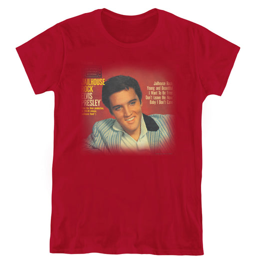 Elvis Presley Jailhouse Rock 45 Womens T Shirt Cardinal