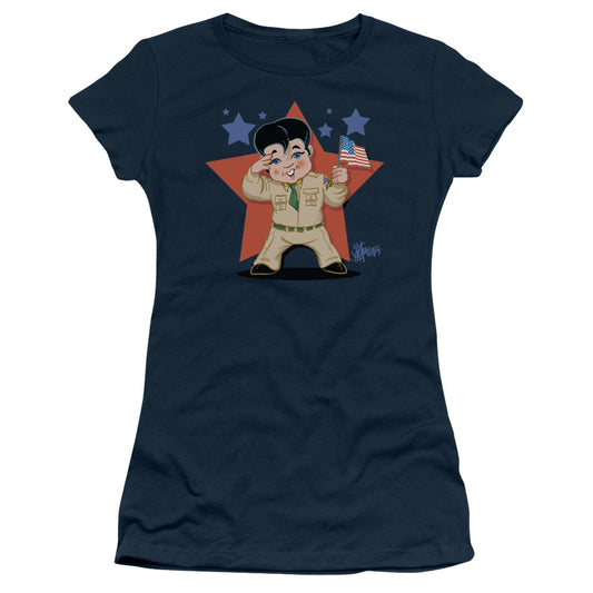 Elvis Presley Lil G I Junior Sheer Cap Sleeve Womens T Shirt Navy