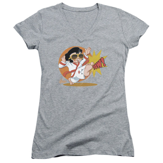 Elvis Presley Karate King Junior Sheer Cap Sleeve V Neck Womens T Shirt Athletic Heather