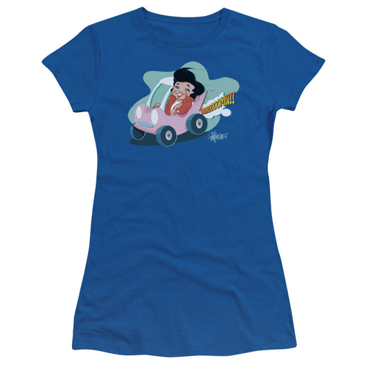 Elvis Presley Speedway Junior Sheer Cap Sleeve Womens T Shirt Royal Blue