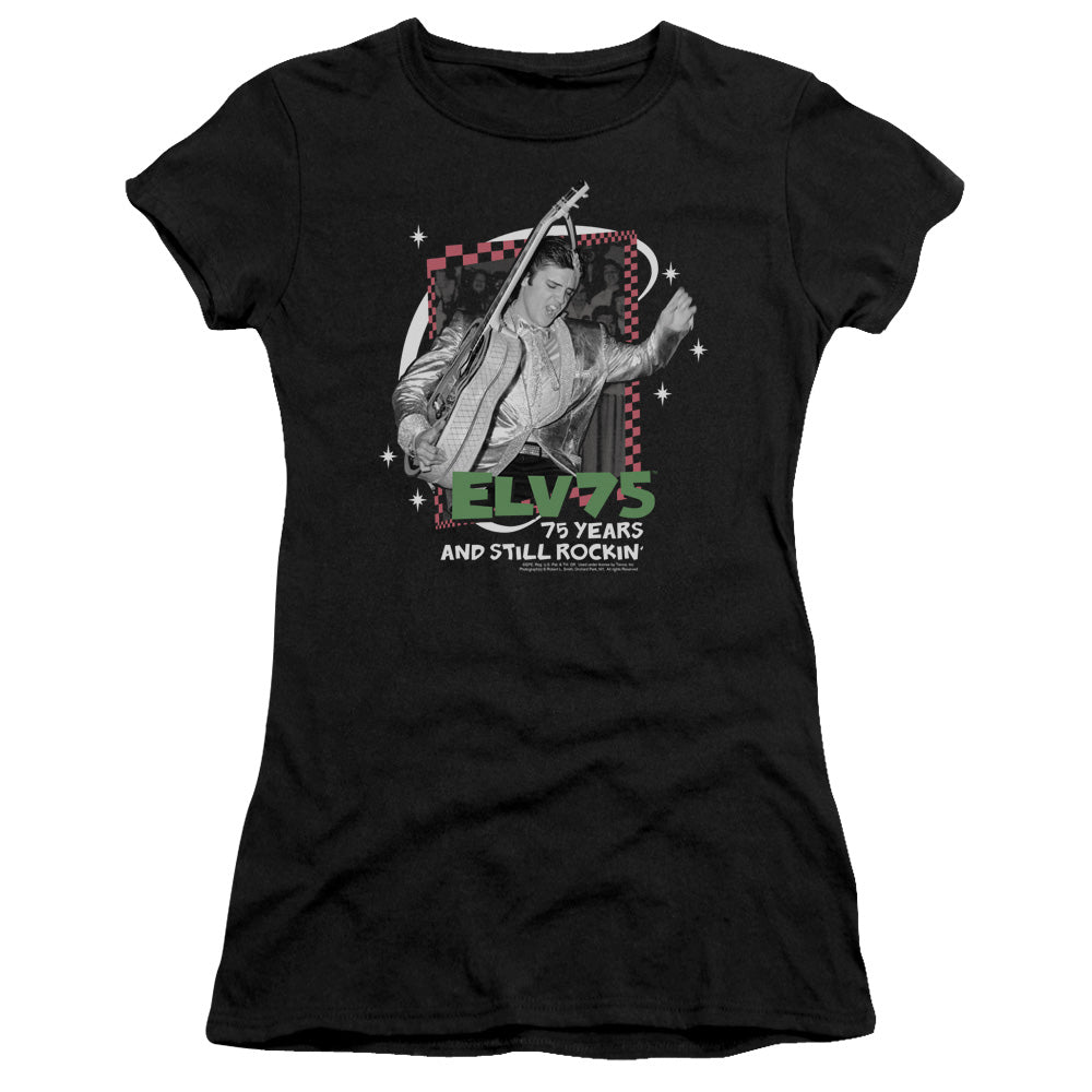 Elvis Presley Still Rockin Junior Sheer Cap Sleeve Womens T Shirt Black