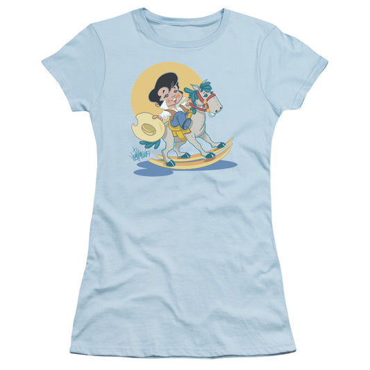 Elvis Presley Yip E Junior Sheer Cap Sleeve Womens T Shirt Light Blue