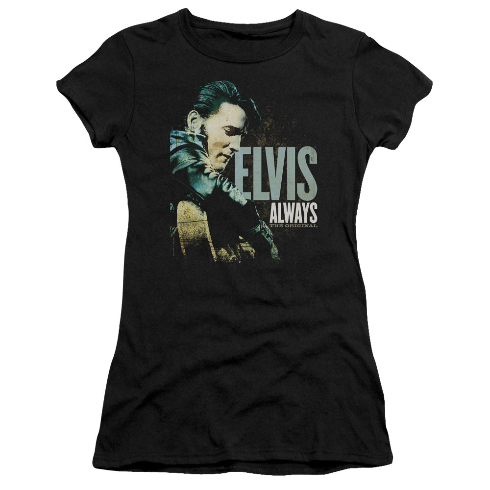 Elvis Presley Always the Original Junior Sheer Cap Sleeve Womens T Shirt Black