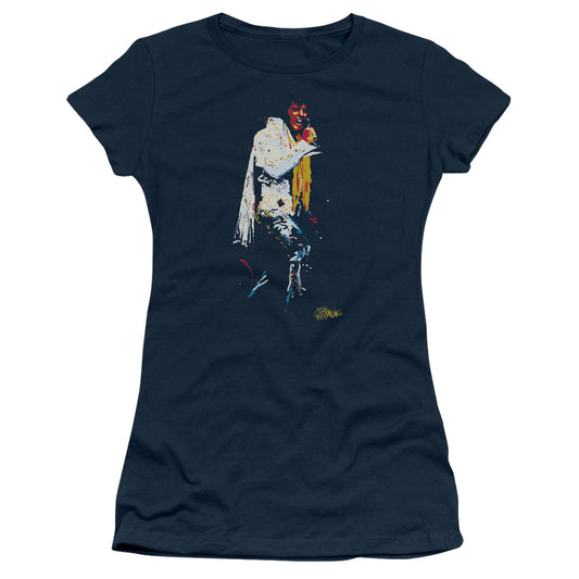 Elvis Presley Yellow Scarf Junior Sheer Cap Sleeve Womens T Shirt Navy