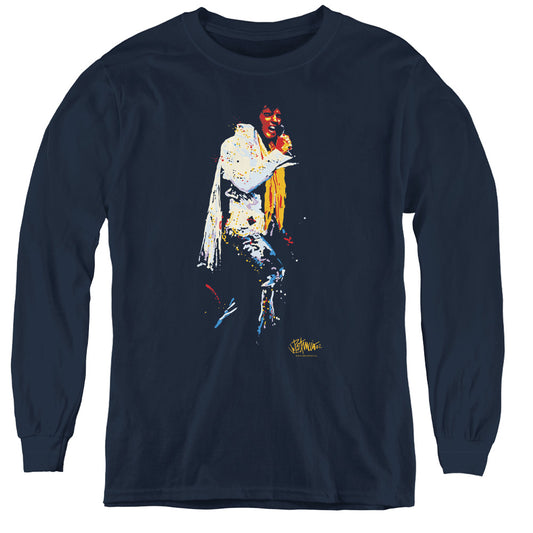 Elvis Presley Yellow Scarf Long Sleeve Kids Youth T Shirt Navy