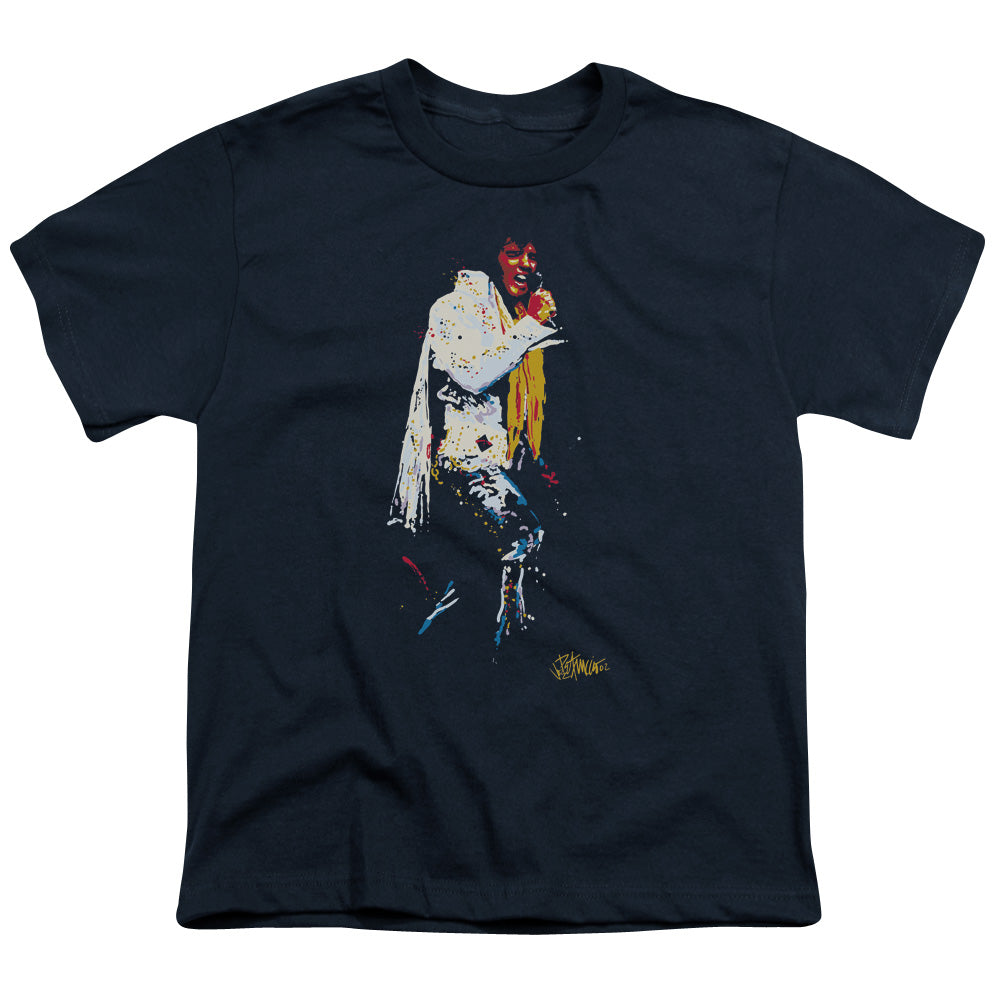 Elvis Presley Yellow Scarf Kids Youth T Shirt Navy