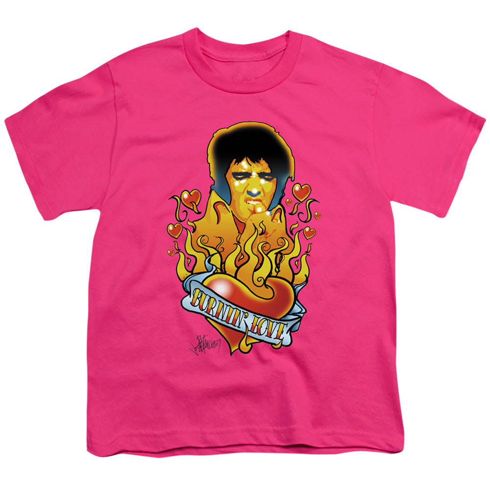 Elvis Presley Burning Love Kids Youth T Shirt Hot Pink