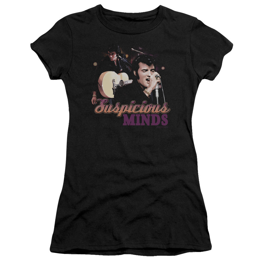 Elvis Presley Suspicious Minds Junior Sheer Cap Sleeve Womens T Shirt Black