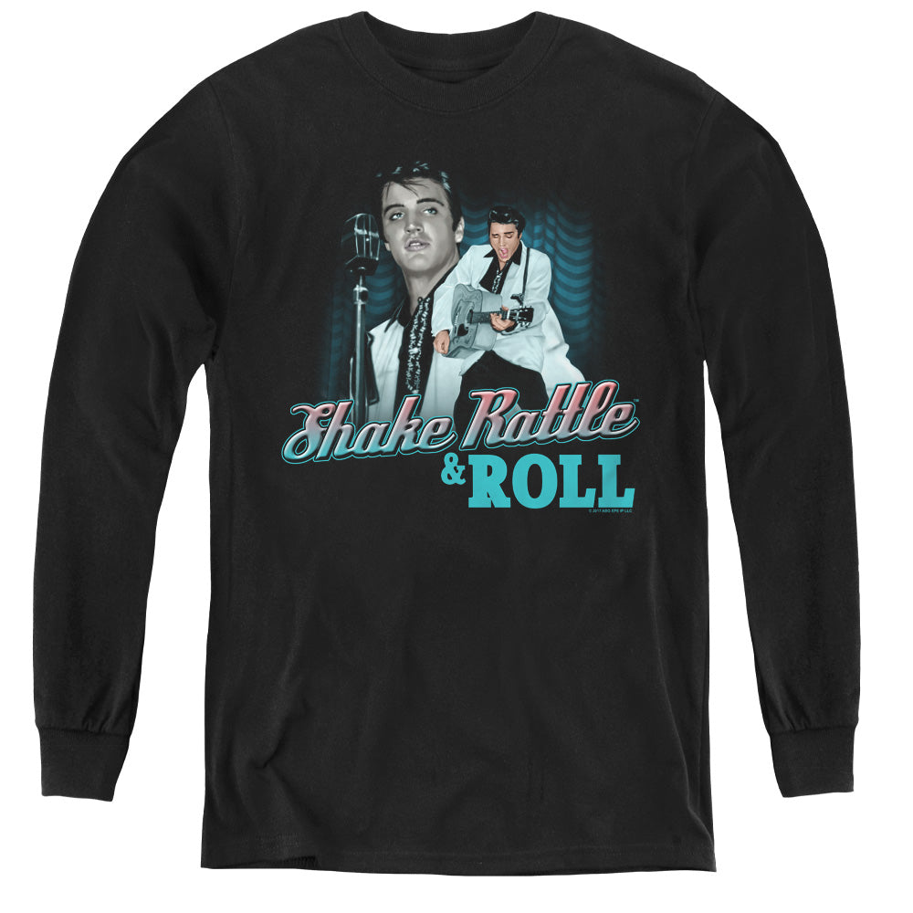 Elvis Presley Shake Rattle & Roll Long Sleeve Kids Youth T Shirt Black