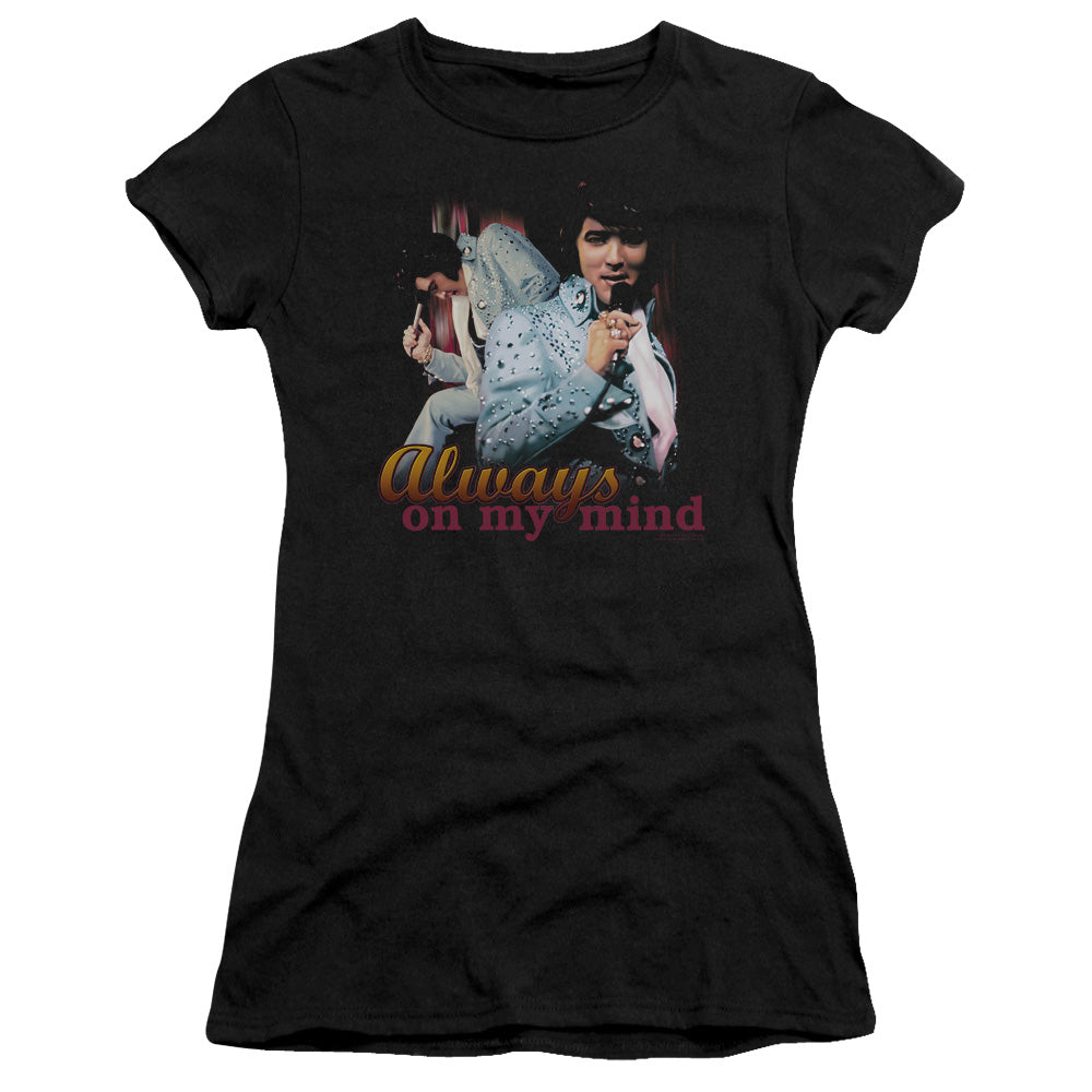 Elvis Presley Always on My Mind Junior Sheer Cap Sleeve Womens T Shirt Black