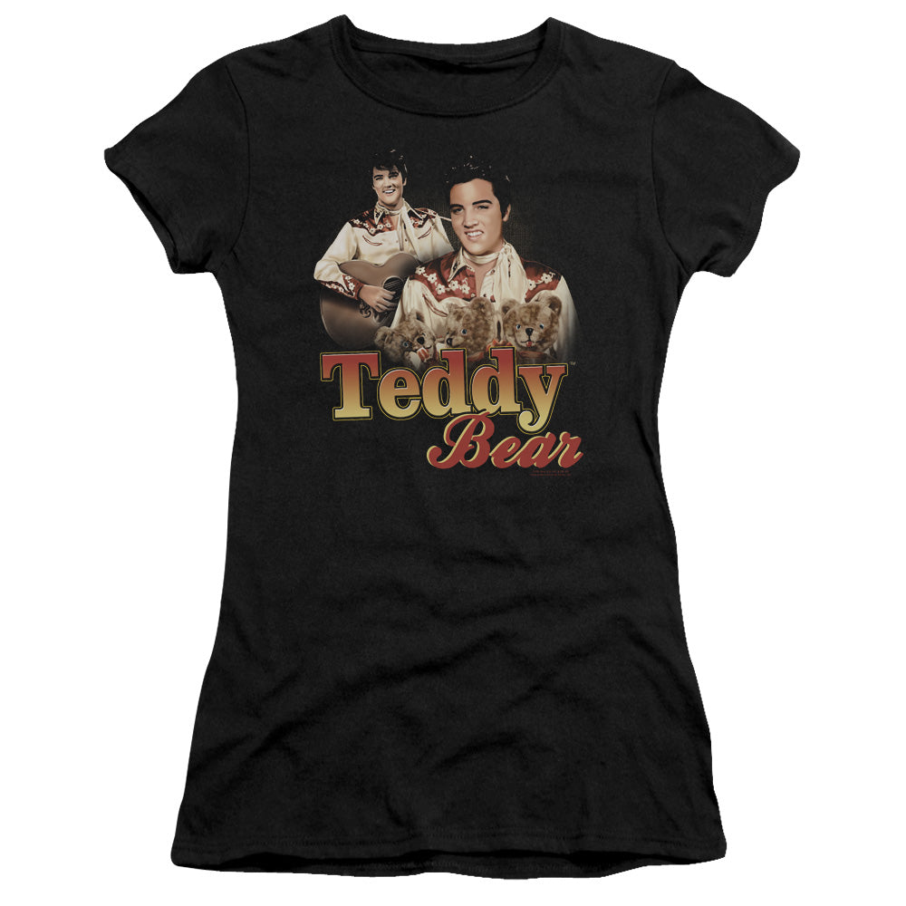 Elvis Presley Teddy Bear Junior Sheer Cap Sleeve Womens T Shirt Black