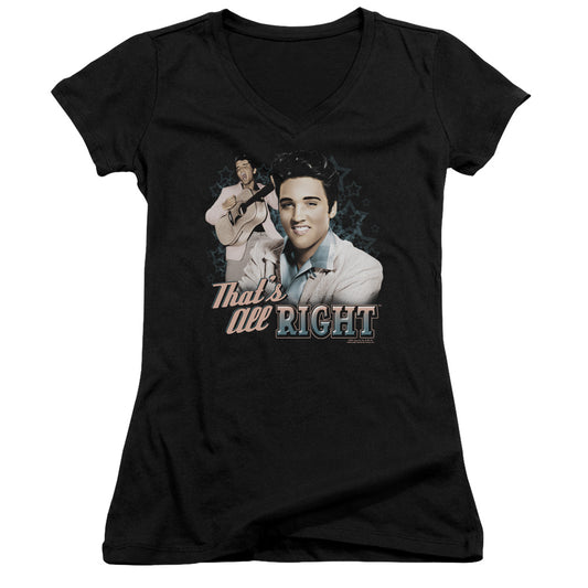 Elvis Presley Thats All Right Junior Sheer Cap Sleeve V Neck Womens T Shirt Black