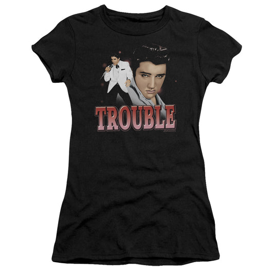 Elvis Presley Trouble Junior Sheer Cap Sleeve Womens T Shirt Black