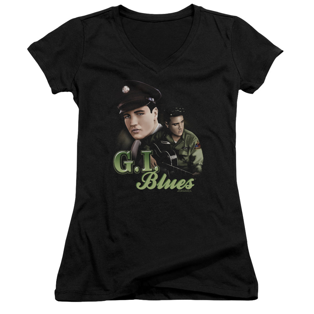 Elvis Presley G I Blues Junior Sheer Cap Sleeve V Neck Womens T Shirt Black