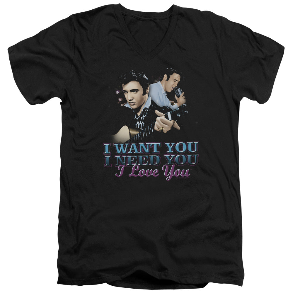 Elvis Presley I Want You Mens Slim Fit V-Neck T Shirt Black