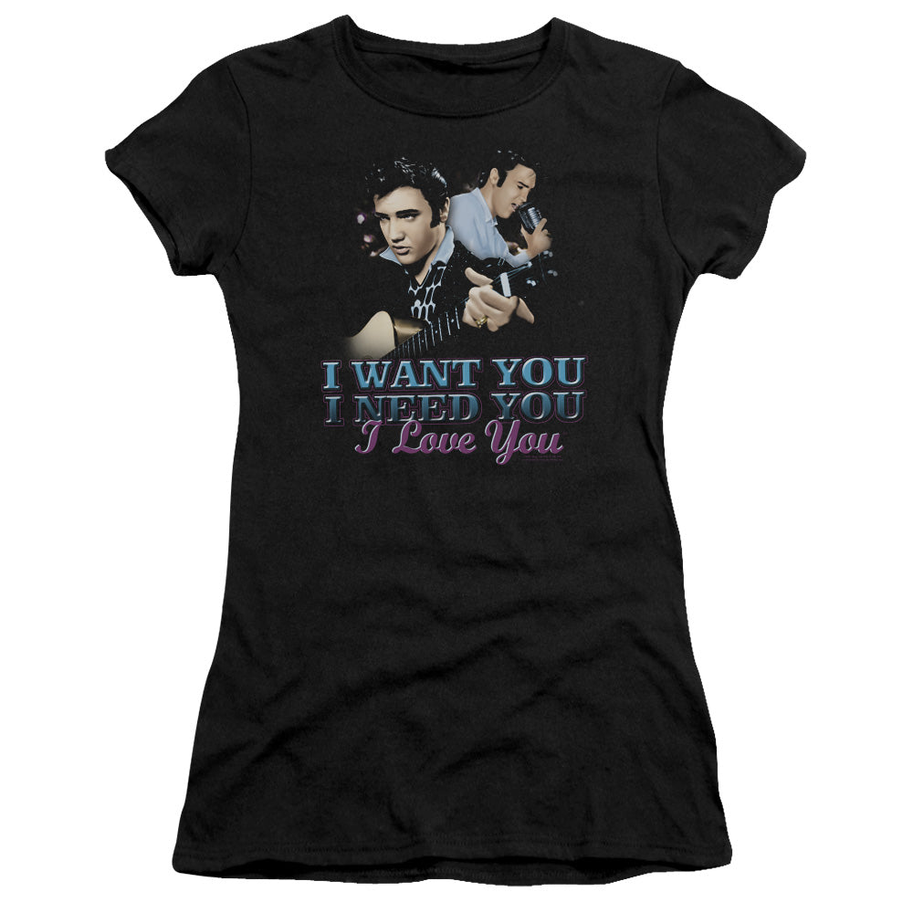 Elvis Presley I Want You Junior Sheer Cap Sleeve Womens T Shirt Black