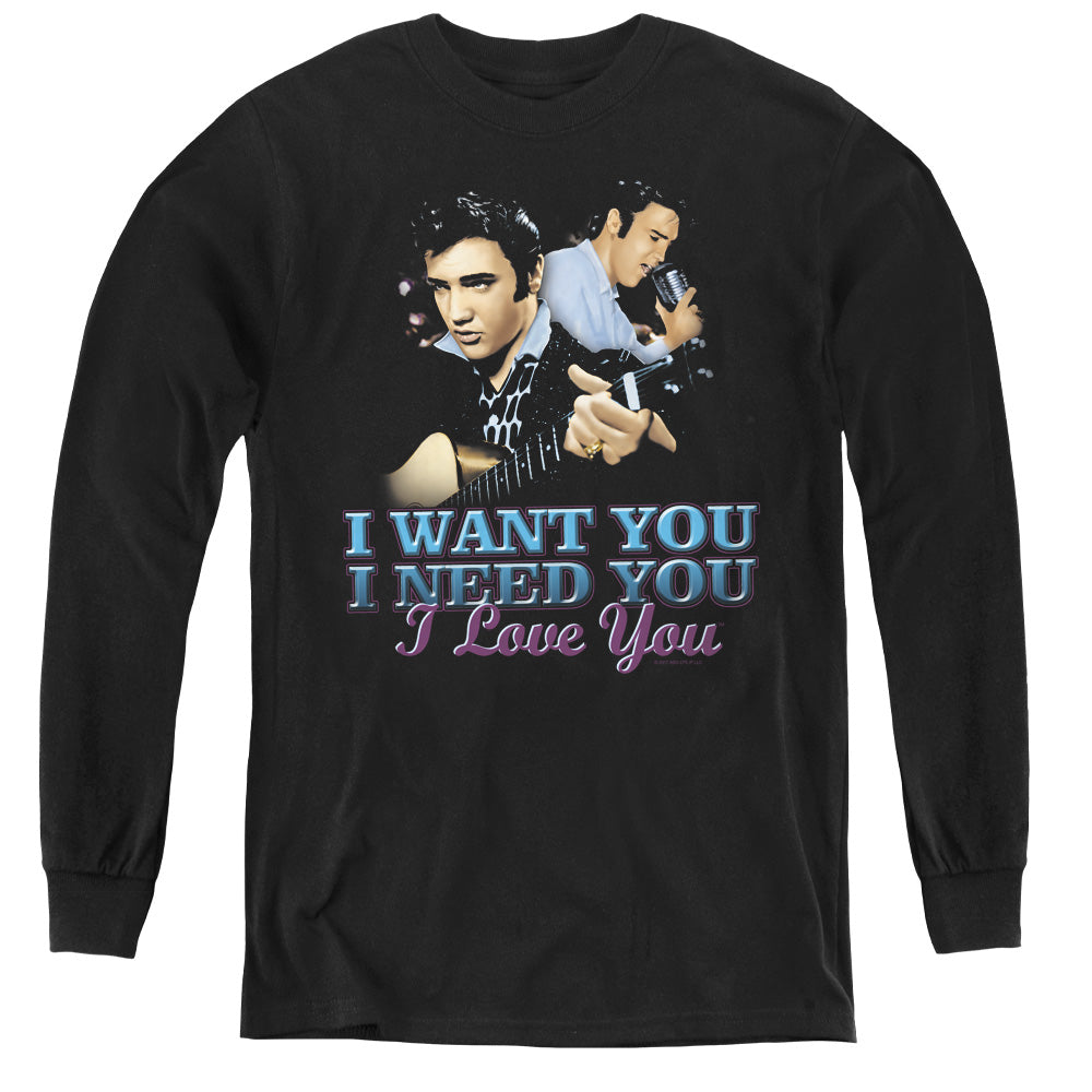 Elvis Presley I Want You Long Sleeve Kids Youth T Shirt Black