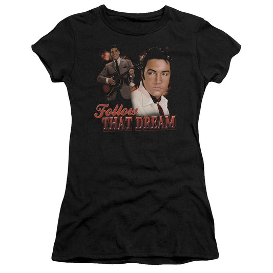 Elvis Presley Follow That Dream Junior Sheer Cap Sleeve Womens T Shirt Black