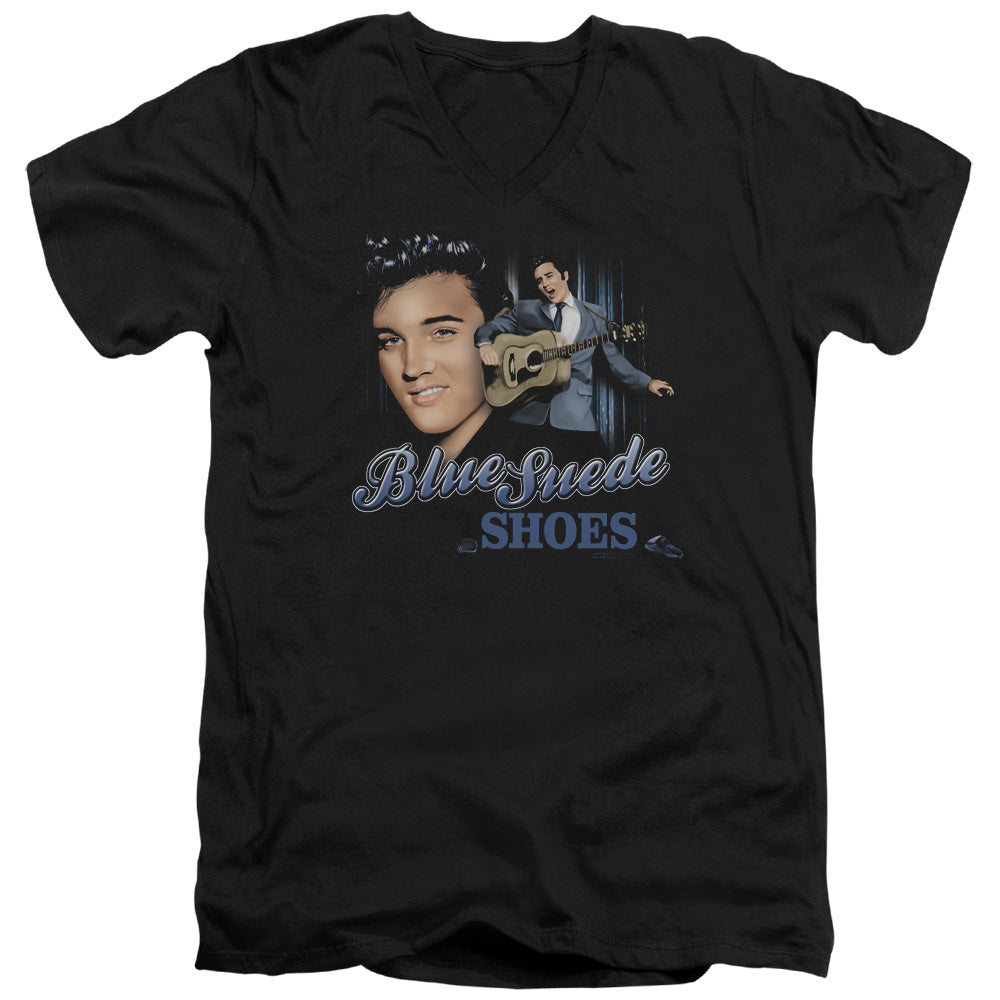 Elvis Presley Blue Suede Shoes Mens Slim Fit V-Neck T Shirt Black