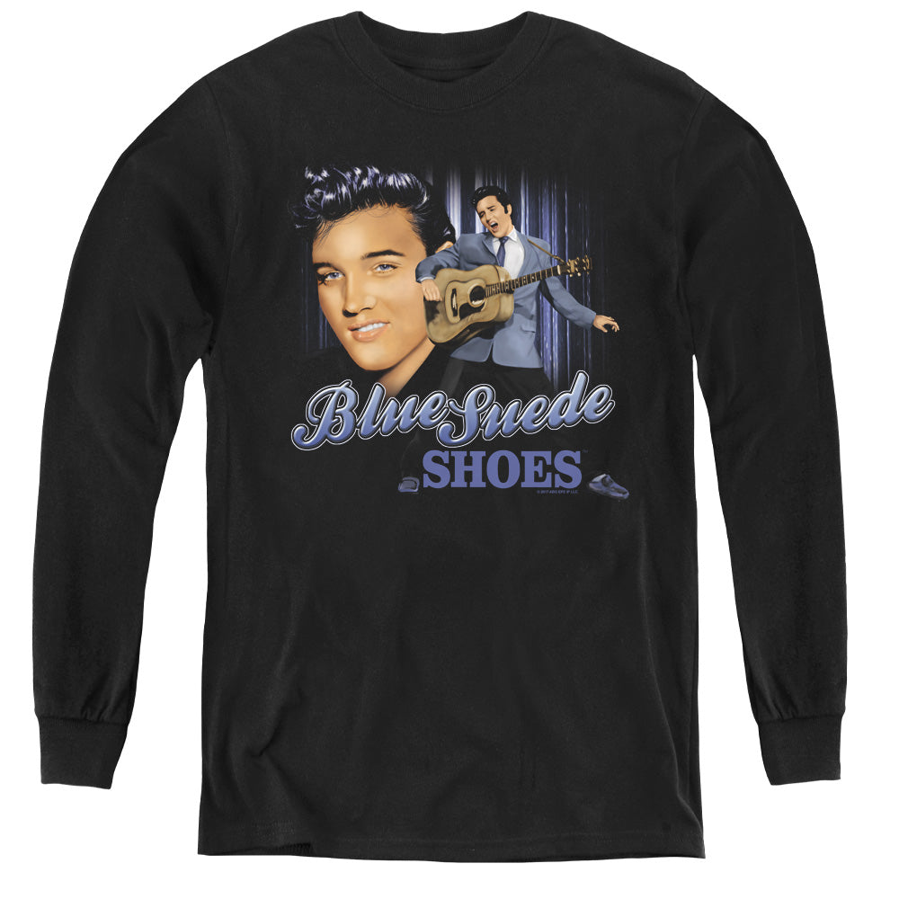 Elvis Presley Blue Suede Shoes Long Sleeve Kids Youth T Shirt Black