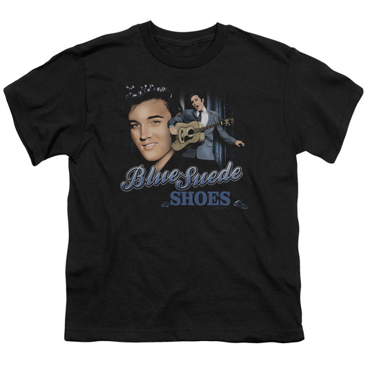 Elvis Presley Blue Suede Shoes Kids Youth T Shirt Black