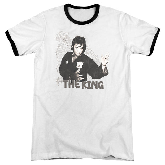 Elvis Presley Fighting King Heather Ringer Mens T Shirt White