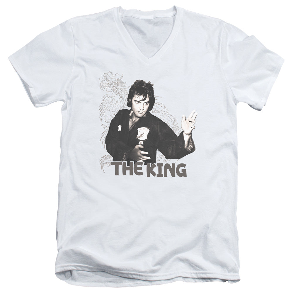 Elvis Presley Fighting King Mens Slim Fit V-Neck T Shirt White