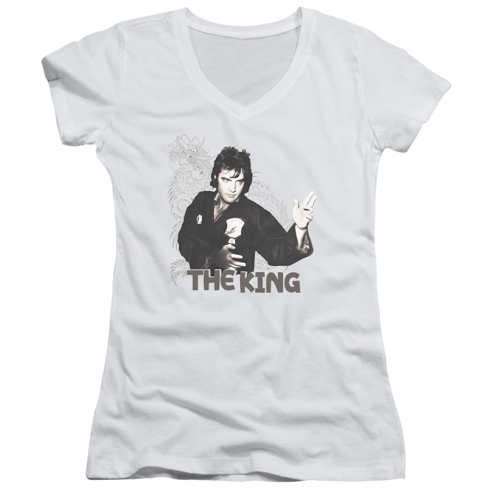 Elvis Presley Fighting King Junior Sheer Cap Sleeve V Neck Womens T Shirt White