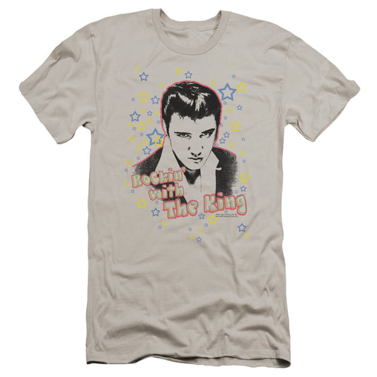 Elvis Presley Rockin With the King Premium Bella Canvas Slim Fit Mens T Shirt Silver