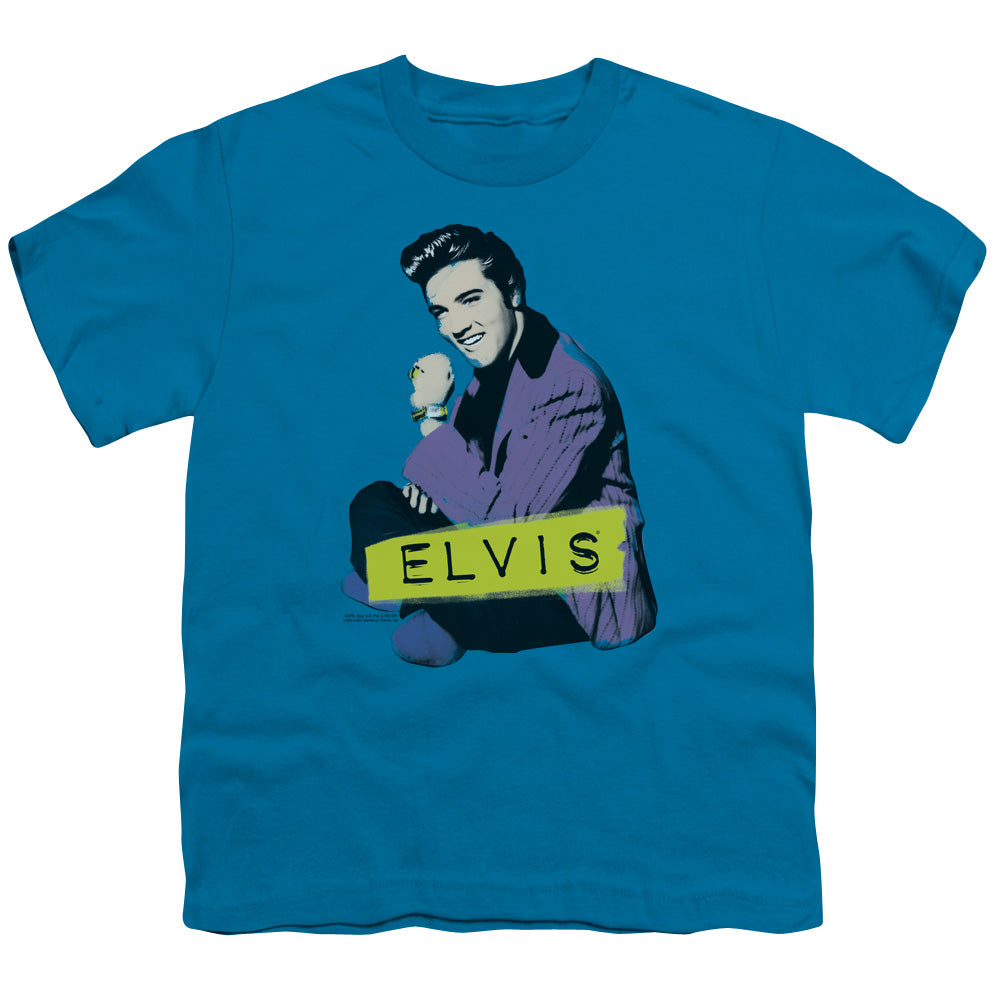 Elvis Presley Sitting Kids Youth T Shirt Turquoise