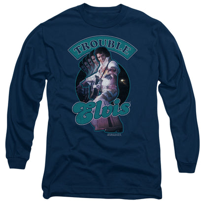 Elvis Presley Total Trouble Mens Long Sleeve Shirt Navy